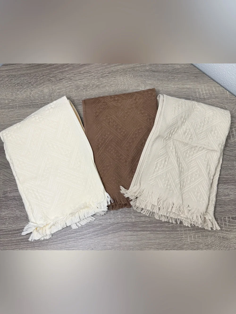 Fringed Woven Hand Towels — Set Of 3